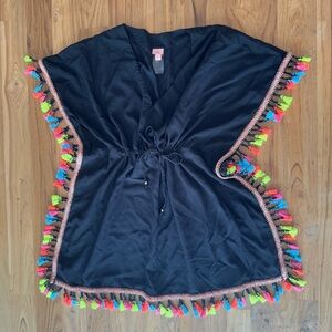 Girls Swim Coverup PQ Swim Girls Medium Black Rainbow Tassels Swimsuit Cover